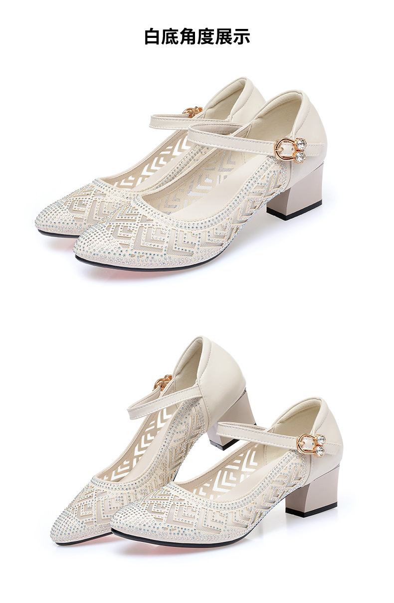 Sandal nữ da thật mũi kín lưới hở gót vuông ổn định — màu đen chi tiết 15