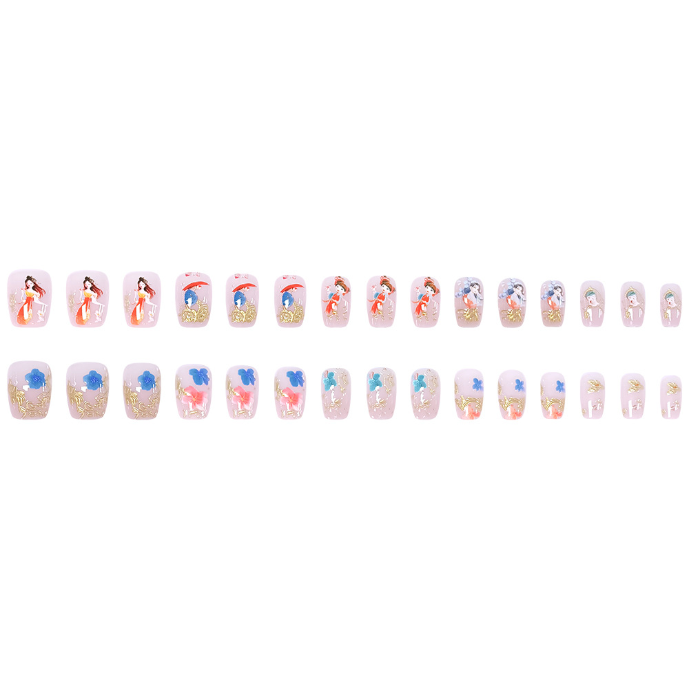 Comercio exterior 3D tridimensional escalera corta de oro lipa manicura falsa flores fluyendo manicure 30 piezas de estilo de moda usar uñas