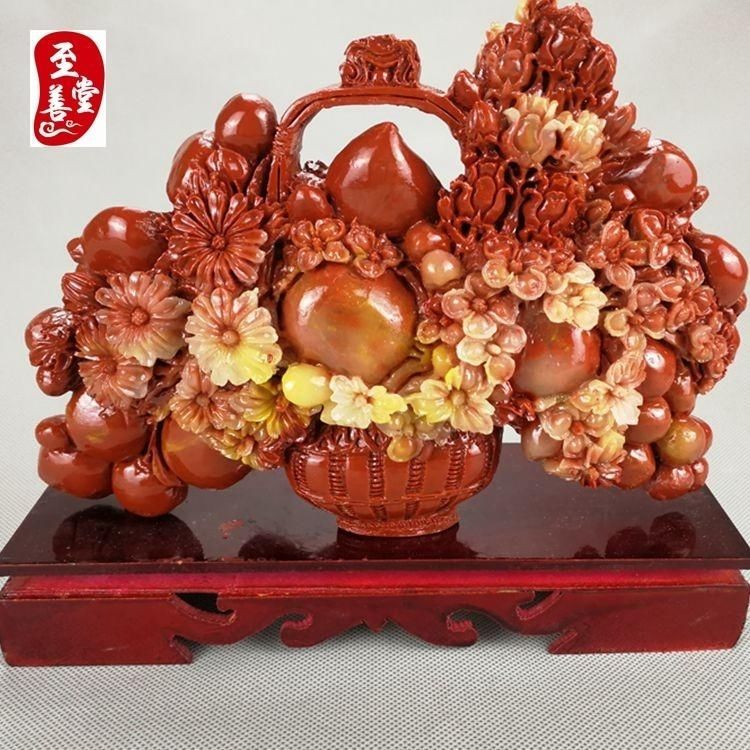 Shoushan stone carving QUARTZ Flower basket Fengshui Entrance Decoration jade Watch SHORTS