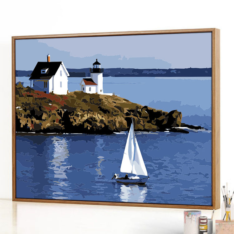Pintura al óleo digital DIY al por mayor, paisaje costero, arquitectura, pintura decorativa para colgar en la sala de estar, pintura decorativa de villa costera, 30*40*5 image 17