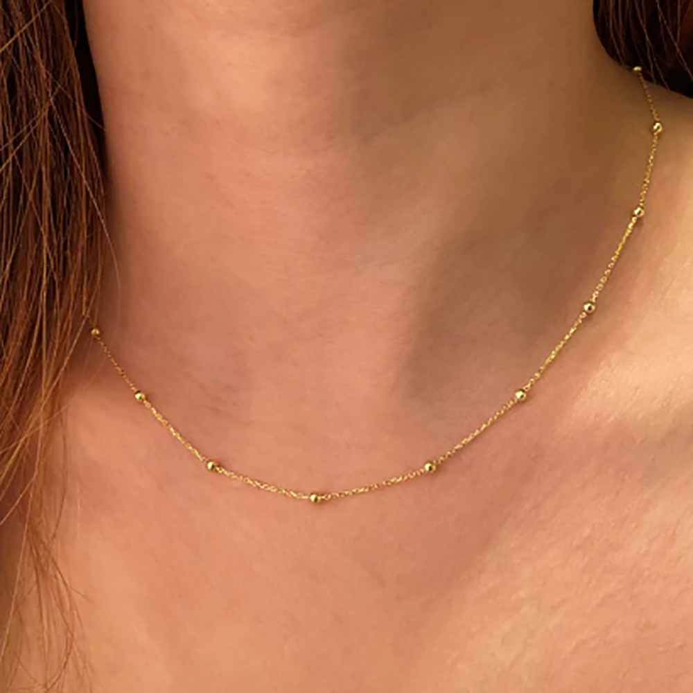 European and American Cross-border Jewelry Stacked Metal Small Ball Chain Necklace Simple Fashion All-match Clavicle Chain for Women