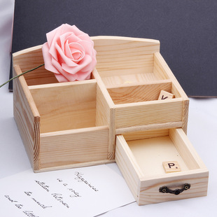 Storage Box Drawer Wooden Pen Holder Multifunctional Office Supplies Pen Holder Remote Control Storage with Drawer