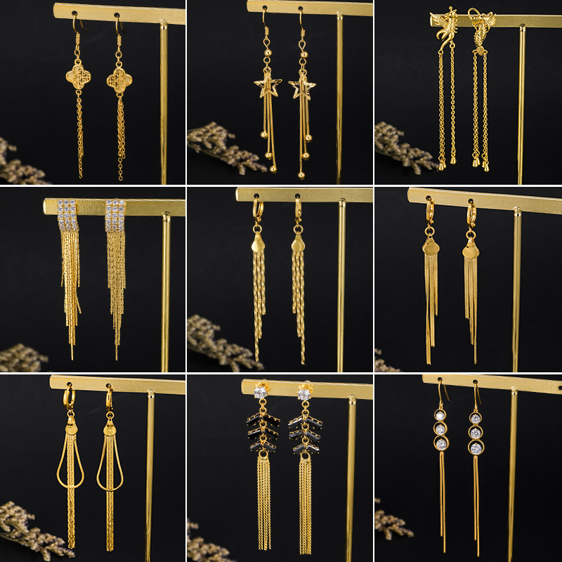 Pendientes largos de borla – estilo retro, joyería femenina elegante para otoño e invierno