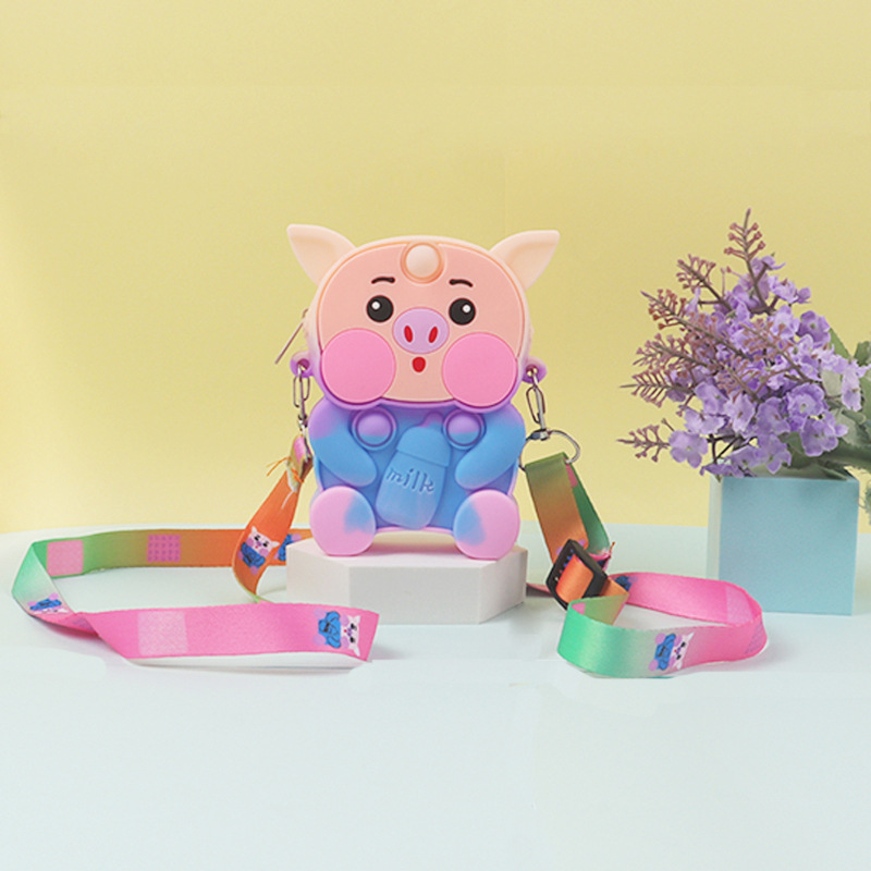 En stock alcancía monedero de silicona para niños bolso educativo de dibujos animados descompresión burbuja pellizco bolsa de mensajero monedero de viaje