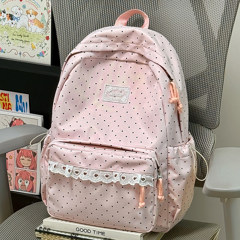Polka Dot Lace Trim Spacious School Backpack 8