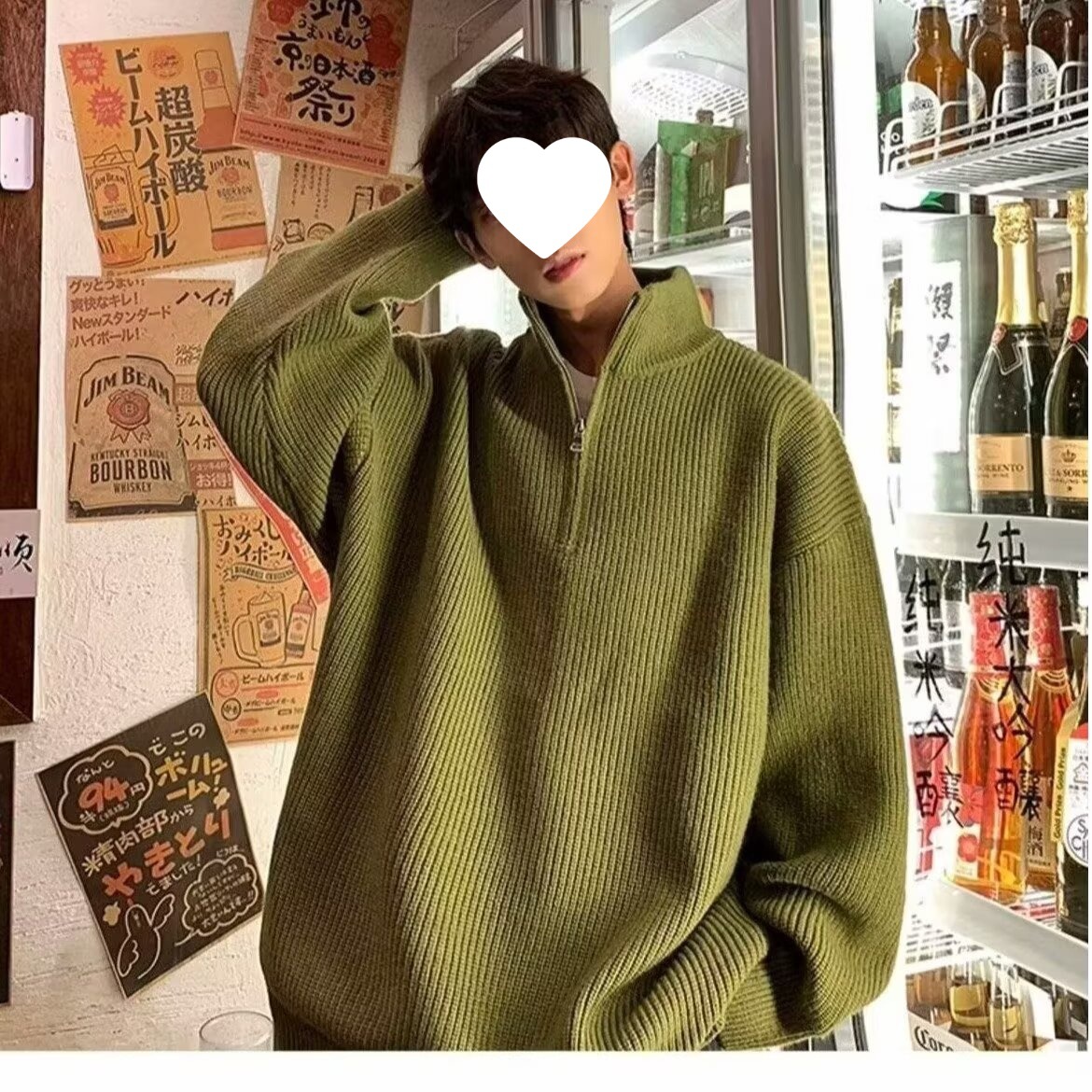 Hot-selling autumn/winter retro-chic half-zip loose-fitting long-sleeved pullover sweater for men.