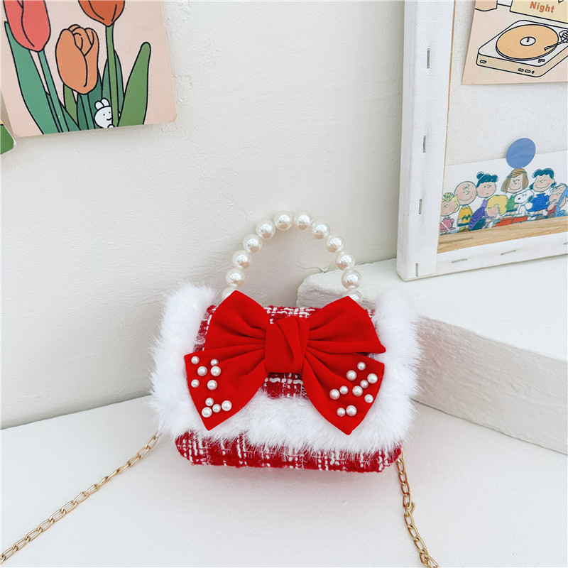 Lindo de los niños de Año Nuevo de moda rojo de la Perla bolso de moda del todo-fósforo de la cadena de bolsa de mensajero de las niñas Cambio de bolsa de hombro