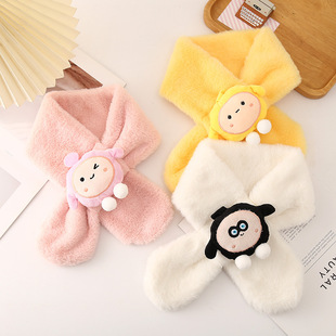 New Eggboy Cartoon Children's Scarf Autumn and Winter Fashionable Plush Warm Windproof Cross Neck Scarf for Primary School Students Wholesale