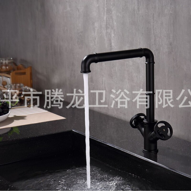 Export Black American Kitchen Faucet Retro Black Industrial Style Sink Faucet Rotatable