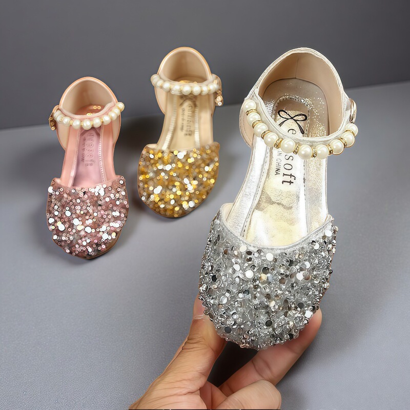 2025 Spring and Autumn Little Girls Korean Style Fashionable Sequined Princess Shoes Summer High Heels Comfortable Shoes Wholesale 2025 Spring and Autumn Little Girls Korean Style Fashionable Sequined Princess Shoes Summer High Heels Comfortable Shoes Wholesale