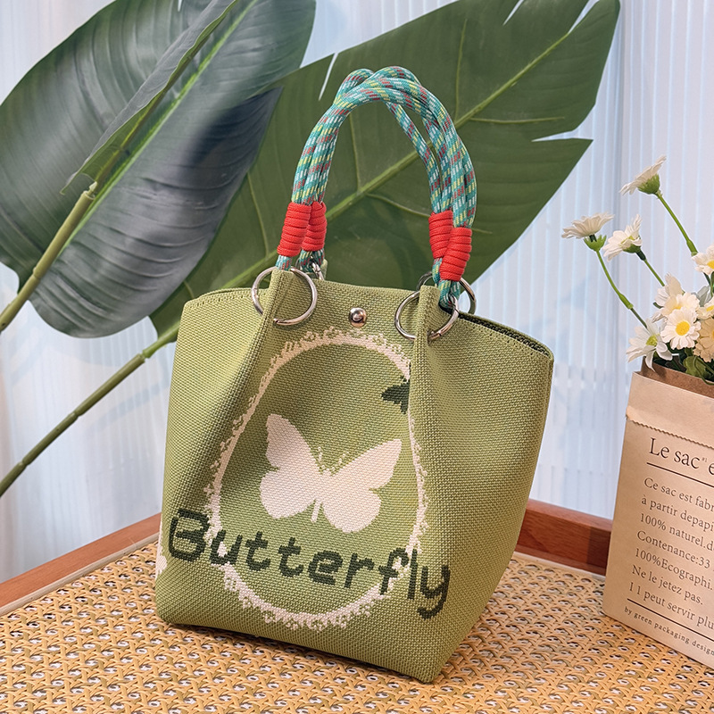 ニットハンドバッグ、ニッチデザインバケットバッグ、トートバッグ、ハンドバッグ、カジュアルで多用途なショルダーバッグ、ニットポータブルバッグ