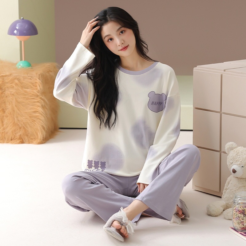 [Super Soft] Class a Antibacterial Pajamas Women's Autumn and Winter Pure Cotton Long-Sleeved Pullover Casual Wearable Women's Home Clothes