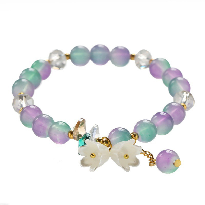 S033 - 유리 모조 옥 은방울꽃 팔찌 - 보라/녹색#SZ241용