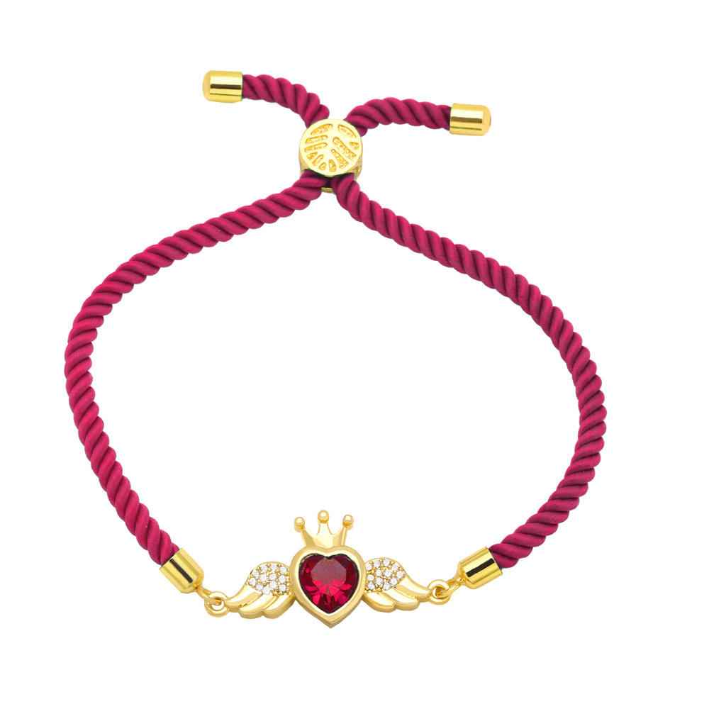 Fashion Cotton string Copper Heart shape Wings Bracelet Zircon Copper Bracelets