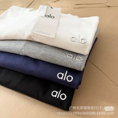 貿易トレンドブランド新作プリントメンズTシャツalo立体小ラベルラウンドネック刺繍半袖Tシャツカジュアルで多用途、シンプル