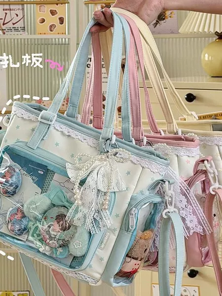 Japanese-Style Ins Cartoon Star Shoulder Crossbody Bag for Women, Cute Versatile Lace Trim Badge Bag, Doll Bag