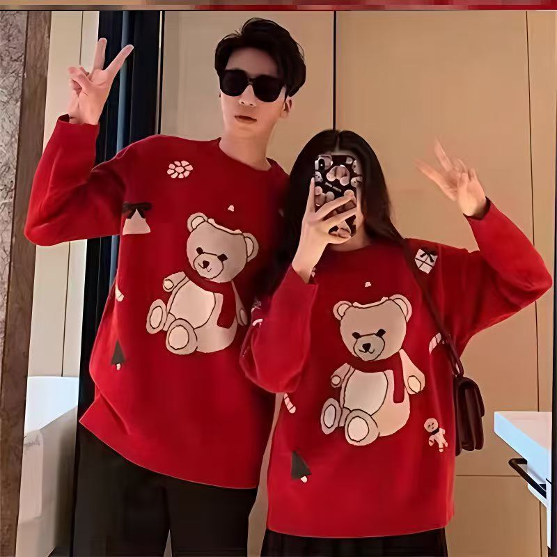 Christmas Couple Outfits Autumn and Winter Red Sweaters Christmas Ugly Sweaters Couple-Themed Clothing for Women and Men