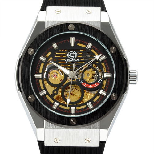 Gutuo  new men's mechanical watch trendy business automatic mechanical watch silicone band hollow men's watch wholesale