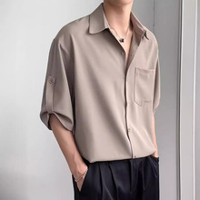跨境爆款港风衬衫男设计感小众短袖英伦雅痞男装高级感潮牌七分袖