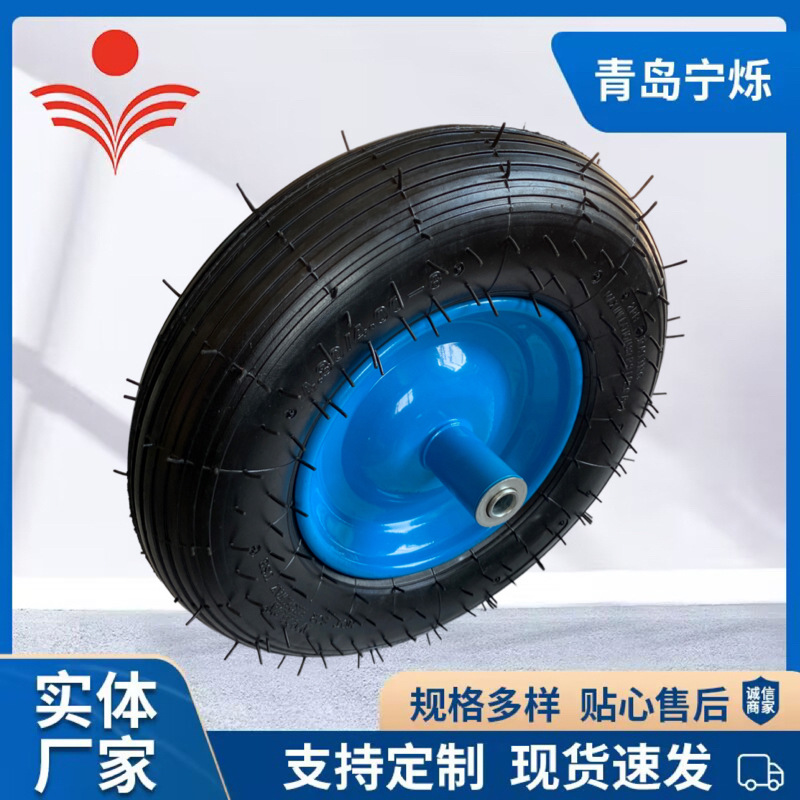 现货批发4.80-4.00-8直纹卷边烧焊一体工业脚轮橡胶静音重型轮子