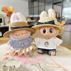 First and second generation hanging ornaments, Loubou clothing for parties, spring T-shirt and plaid skirt set, first generation LABUBU replacement 