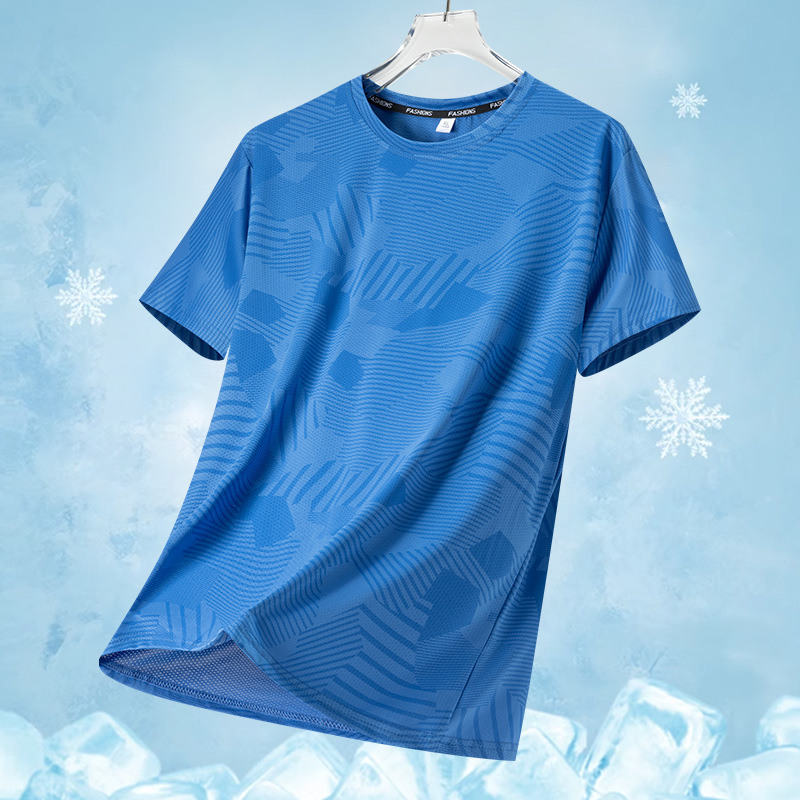 Ice Silk Short-sleeved T-shirt Men's Summer Gradient Air-conditioning Shirt Printed Quick-drying High-elasticity Casual Cool-feeling Sports Loose Top