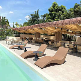 户外躺椅承重300斤藤编泳池躺床休闲沙滩椅别墅露天室外阳台家具