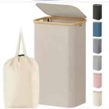 Cesta de ropa sucia transfronteriza con bolsillo interior con cubierta de bambú y madera plegable Cesta de almacenamiento de ropa sucia Cesta de ropa sucia