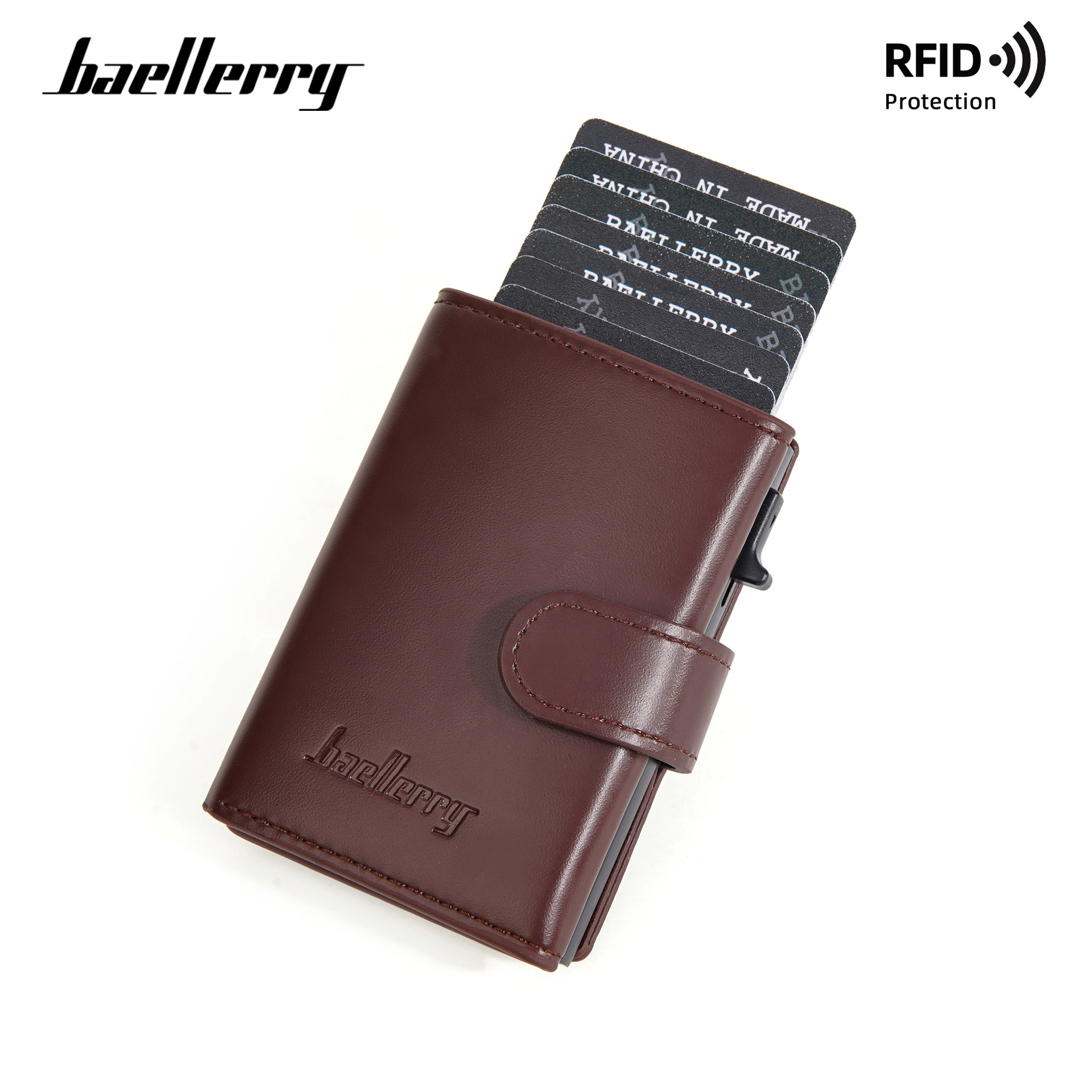 Новая мужская сумка для карт Baellerry CrossBorder с функцией RFID, противоугонным устройством, кнопкой-кисточкой, алюминиевой коробкой, зажимом для кредитных карт