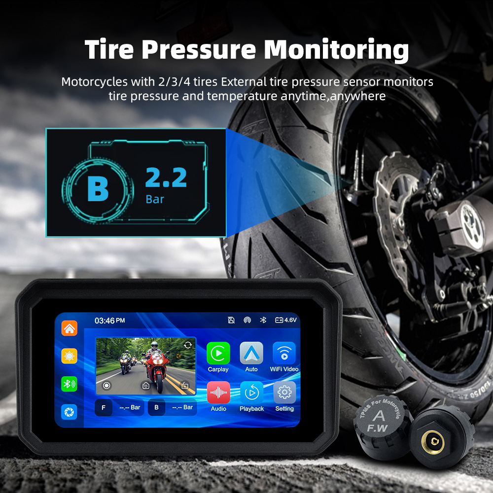 6.25inch Motorcycle Wireless Carplay/Android Auto Phone Screen Projection Dash Cam