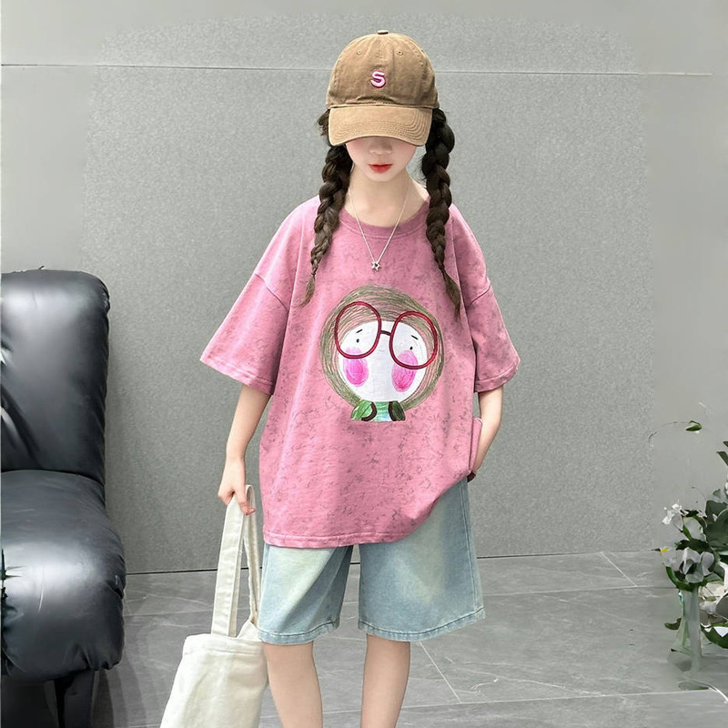 童装女童夏装短袖T恤新款宽松卡通印花儿童女孩夏季中大童上衣潮|undefined