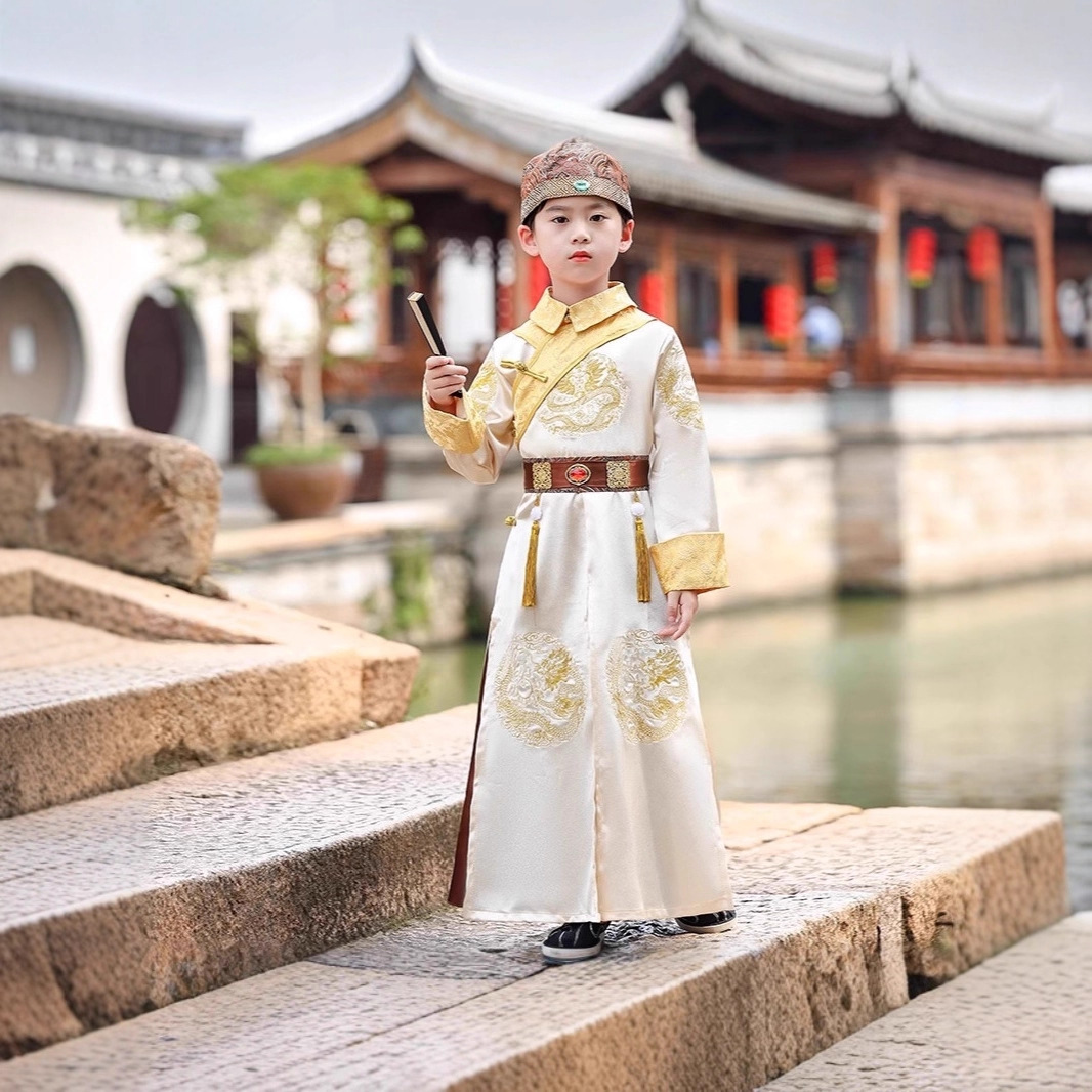 Qing Dynasty Prince Boys' Traditional Hanfu Costume, Manchu Prince, Prince Regent, Qing Dynasty Emperor Dragon Robe, Chinese Style
