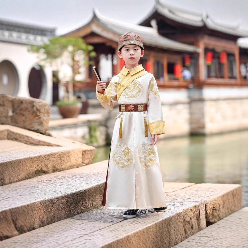 Qing Dynasty Prince Boys' Traditional Hanfu Costume, Manchu Prince, Prince Regent, Qing Dynasty Emperor Dragon Robe, Chinese Style