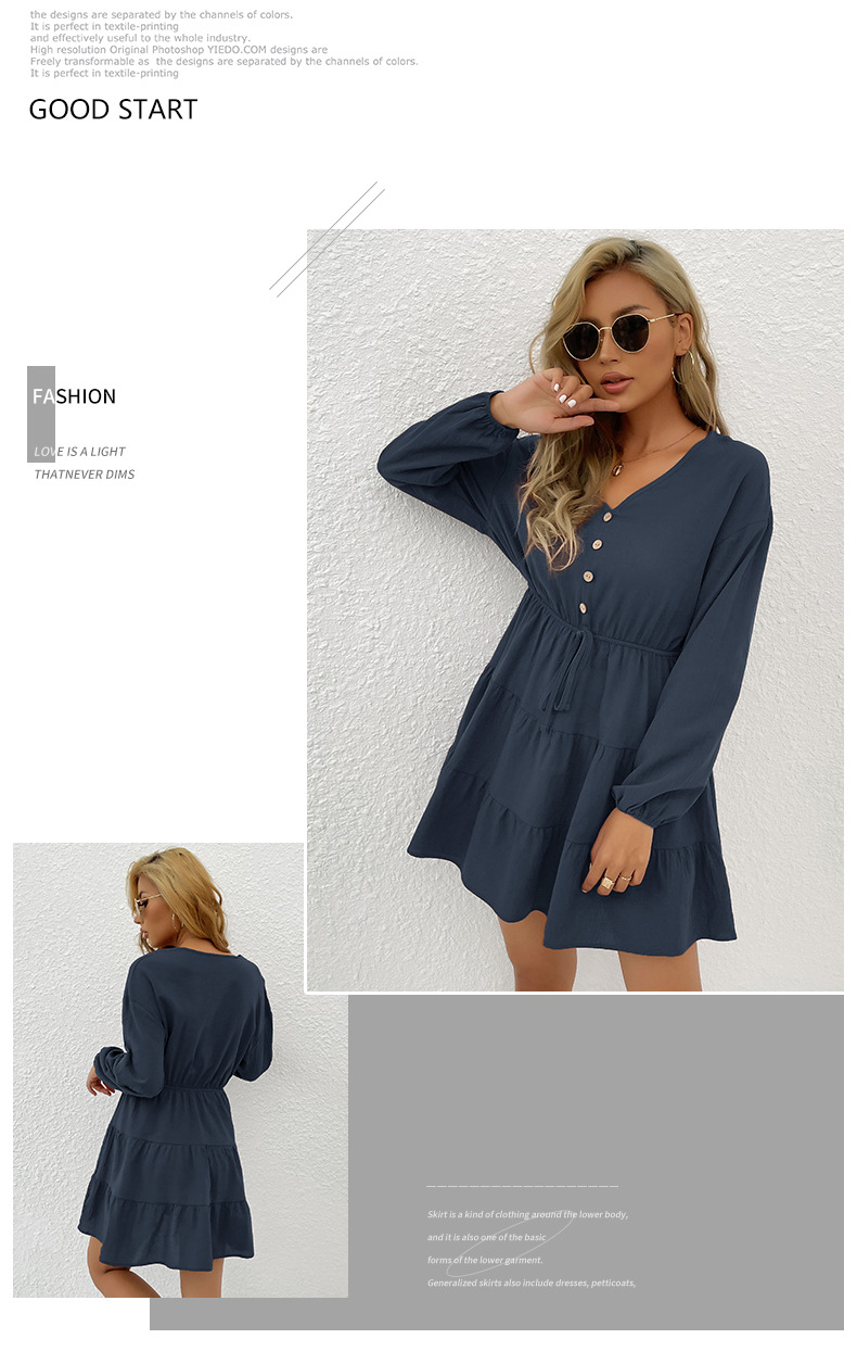 button solid color dress nihaostyles wholesale clothes NSYYF89335