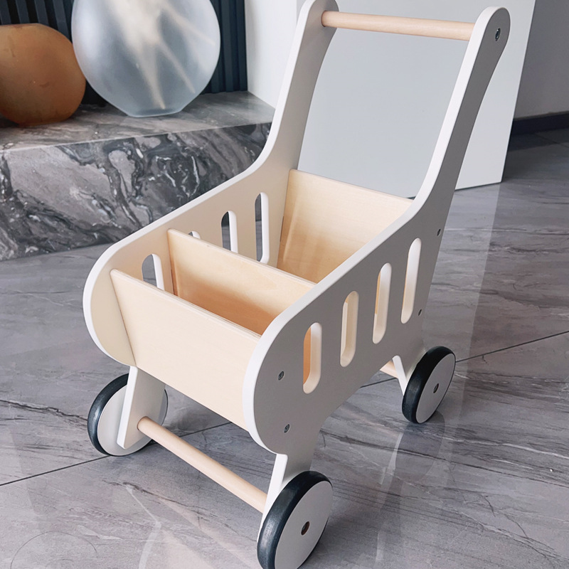 Casa de juegos para bebés, carrito de compras de madera para niños, carrito de compras, juguete de simulación, caminante de agarre para bebés y niños pequeños