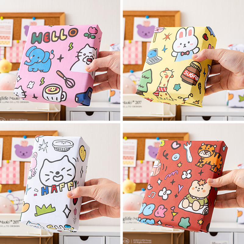 卡通动物包装纸高级感ins风礼物书本包装可爱diy打包素材装饰纸