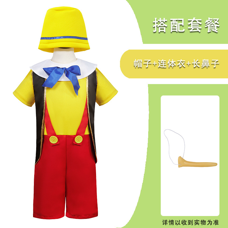 [Oferta Especial] Disfraz Infantil de Pinocho de Nariz Larga para el Día del Niño, Disfraz de Cosplay de las Aventuras de Pinocho para Halloween