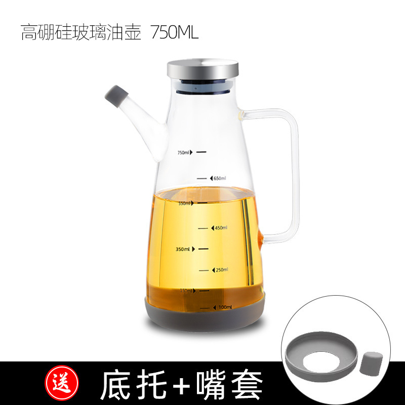 高ホウケイ酸耐熱ガラスオイルポット漏れ防止オイルボトルキッチン醤油酢ポット大型スケール調味料ボトルハンドル蓋|undefined