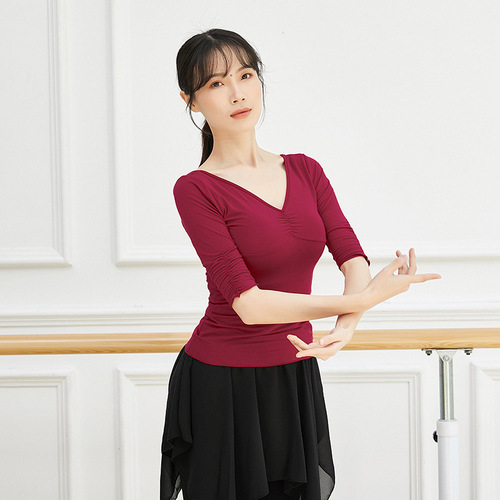 Shape clothing, dance tops for women, training square dance clothing, modal black dance clothes, slim sleeves