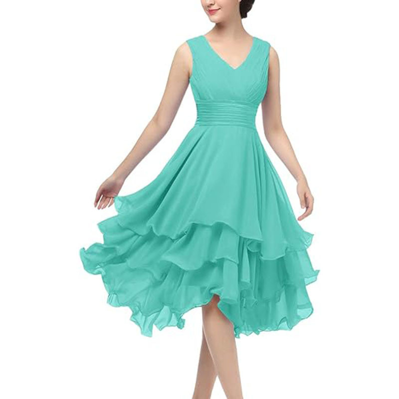 Short bridesmaid dress chiffon wedding guest dress women formal ball gown V-neck sleeveless tiktok straight dress