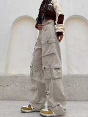 背の高いアメリカの街頭の広脚の工装ズボンの女性の高街の直筒はやせているデザイン感があります。