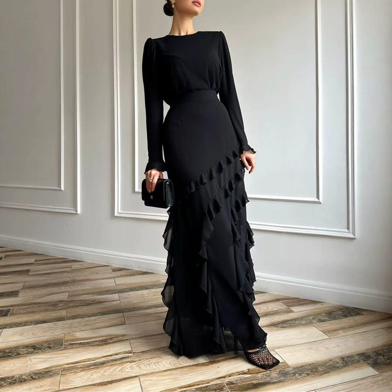 Southeast Asian Women's Ruffle Skirt Set, High-End Dress Set with Three-Dimensional Ruffles, Slim-Fit Long Skirt Two-Piece Set