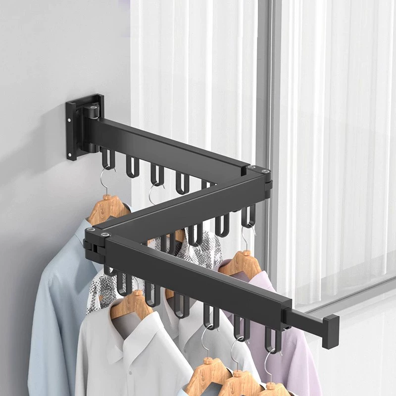 No punching folding clothes drying rack balcony household clothes drying rod drying artifact wall hanging invisible shrink bay window clothes drying rack