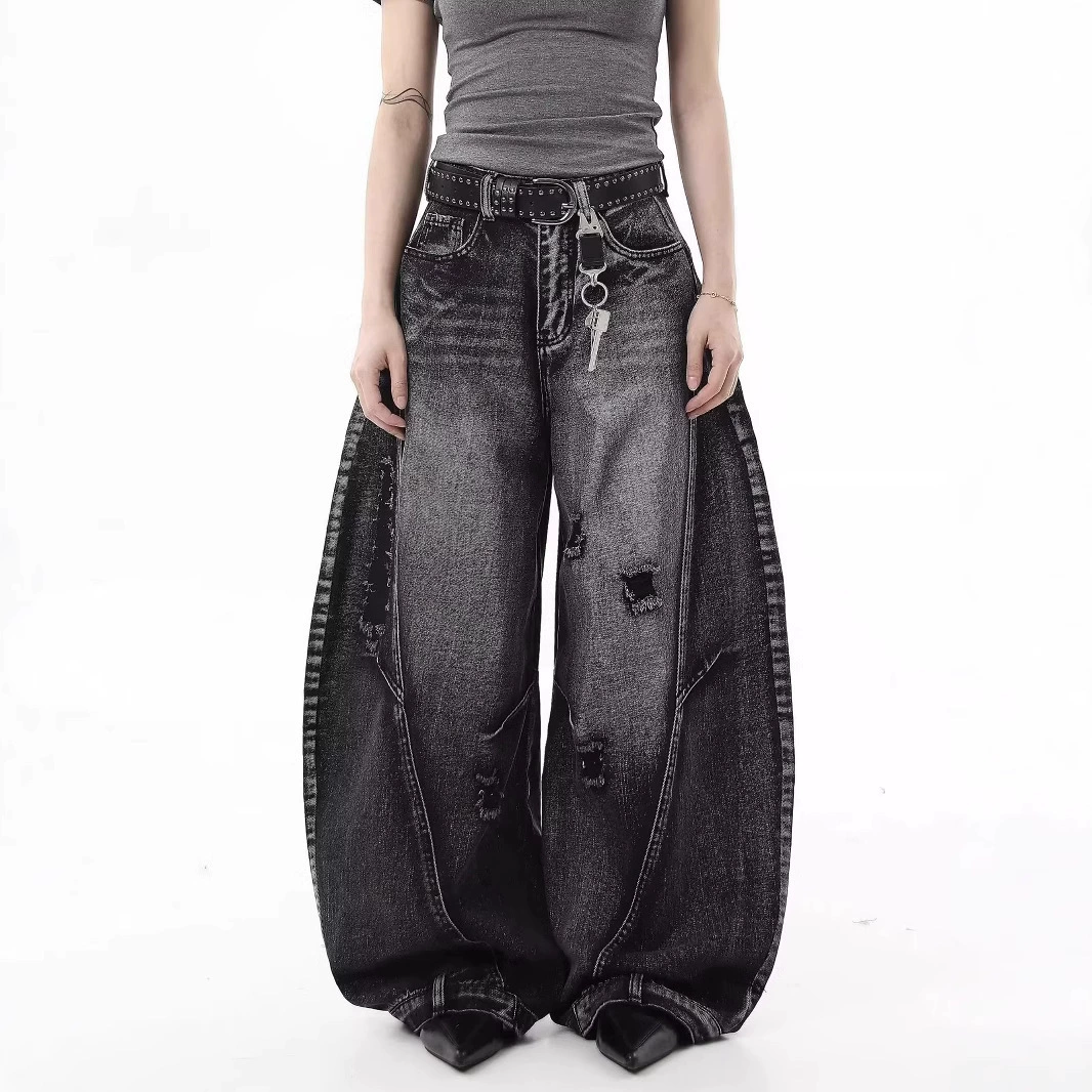 Европейские и американские ретро-джинсы в гонконгском стиле, рваные свободные широкие брюки длиной до пола, дизайн, новый стиль весны и осени