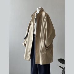 日系工装立领风衣外套女2025春秋新款韩版宽松中长款薄款质感大衣