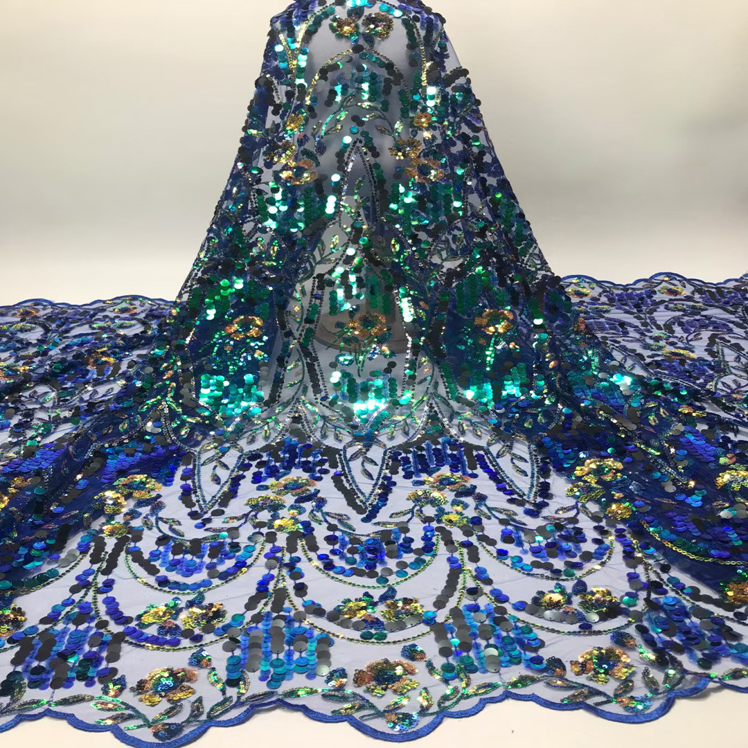 Tela de bordado de lentejuelas de malla inferior bordado de cuentas pieza colgante popular original llano ropa de niños vestido de moda tela JX1955