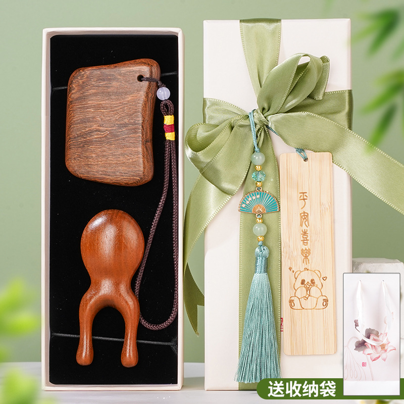 中国风荷花鱼檀木按摩梳五指梳子礼盒高级感送老师长辈妈妈伴手礼|undefined