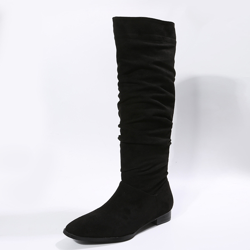 Damenschuhe Große Größe Mittellange Damen Lederstiefel Herbst und Winter Neue flache Sohle Spitzschuh Mode_voghion.com