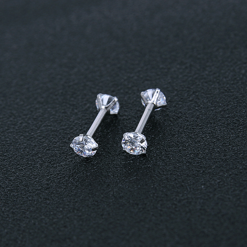 Geometric Stainless Steel Zircon Earrings Silver Twist Thin Stud Earrings for Men Women Fashion detail image 11