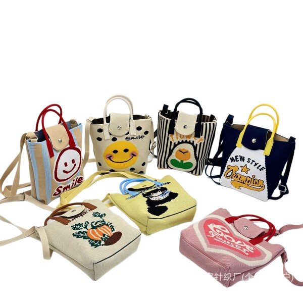 handheld capacious brand cartoon knitted bag strap